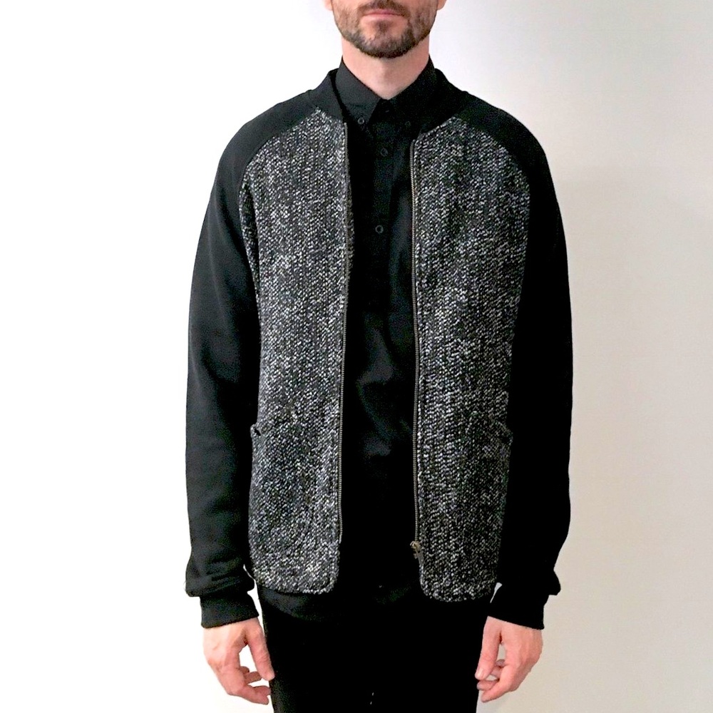 NATIVE YOUTH Black Bomber Jacket with Heathered Gray Front Panels